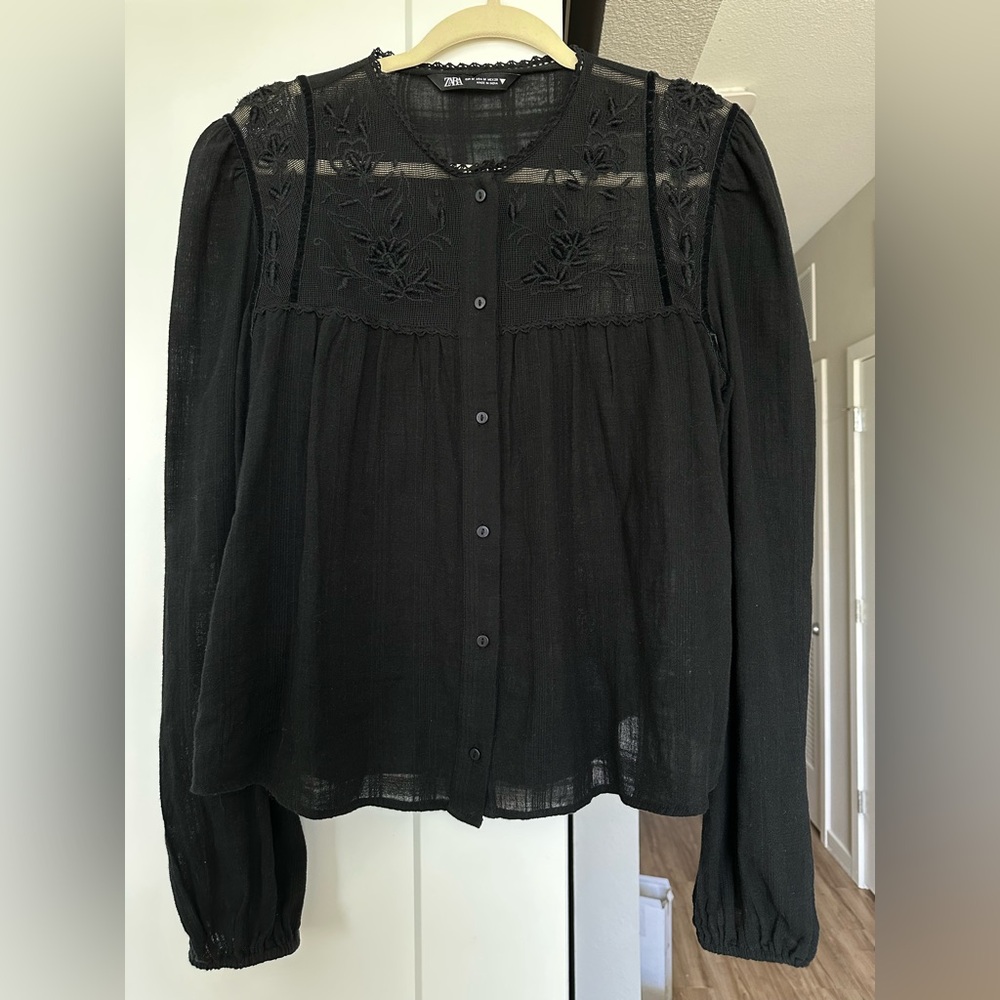 Zara Elegant Black Embroidered Women's Top